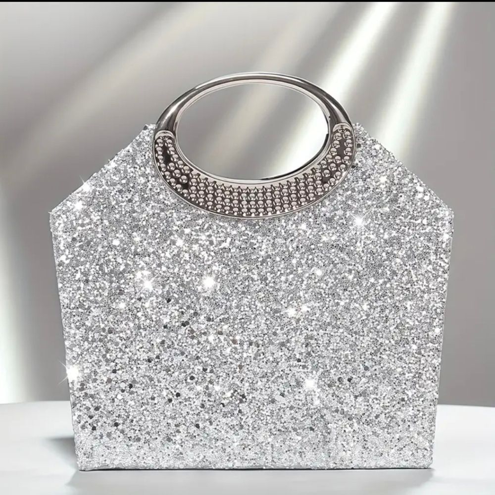 Silver Glitter Sparkling Evening Clutch Bag
